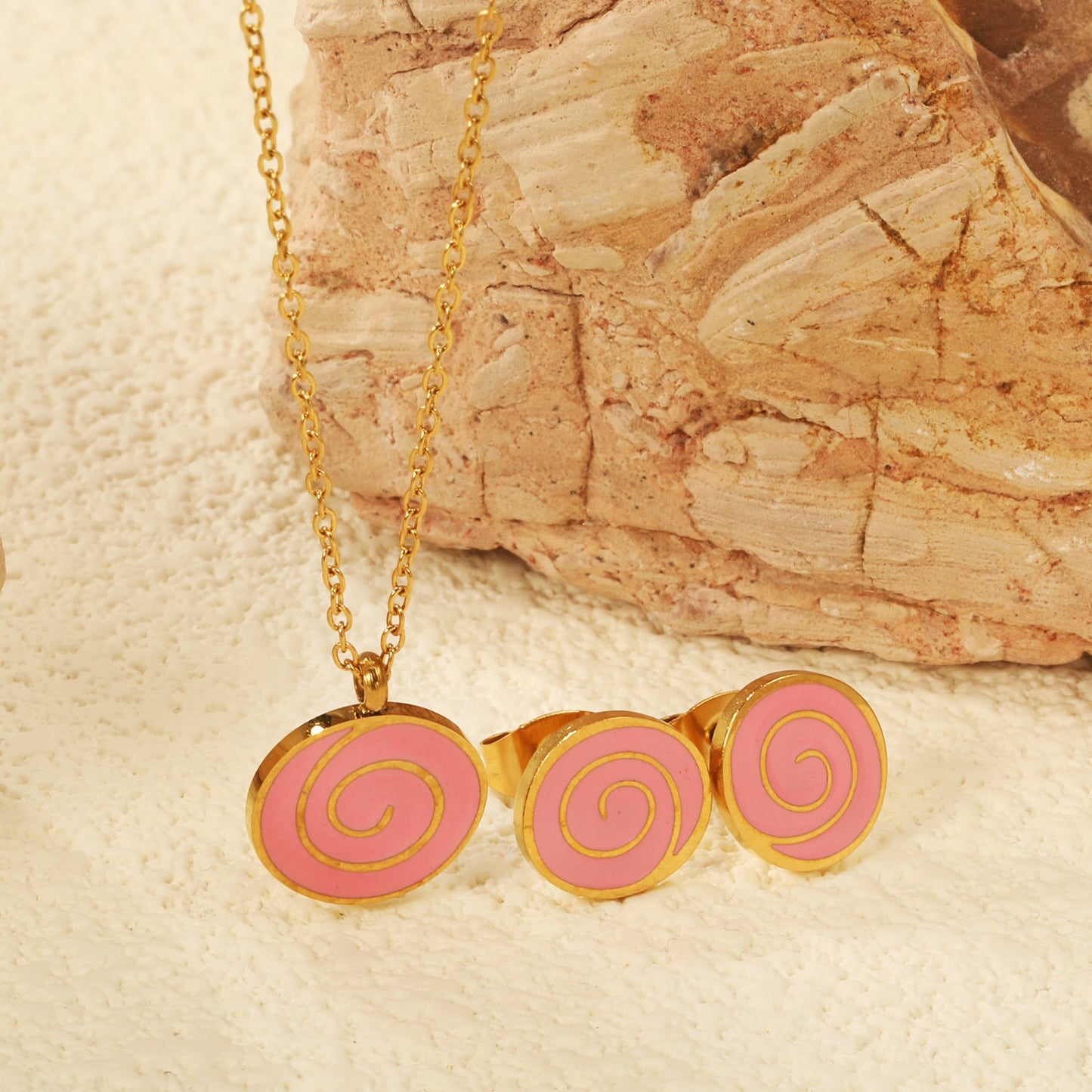 Bobbleboard Candy with Powder Drip Oil Set 0.3 Cross 40+5cm+6mm Round Plaque Earrings: 10.3*9.5mm Pendant: 12.3*11.5mm Steel Color/Golden Color asonjewelry