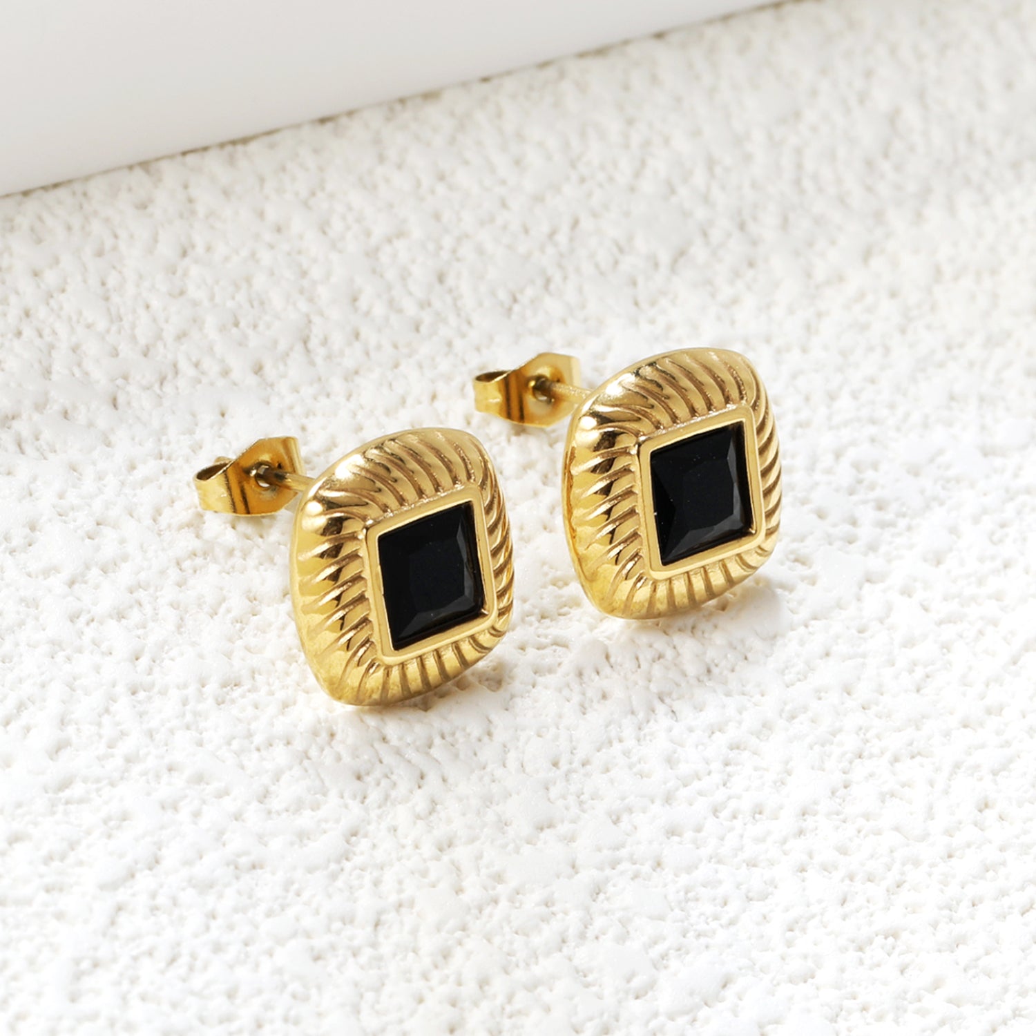 Square with Black Zirconia Earrings 12.2*12.2mm asonjewelry