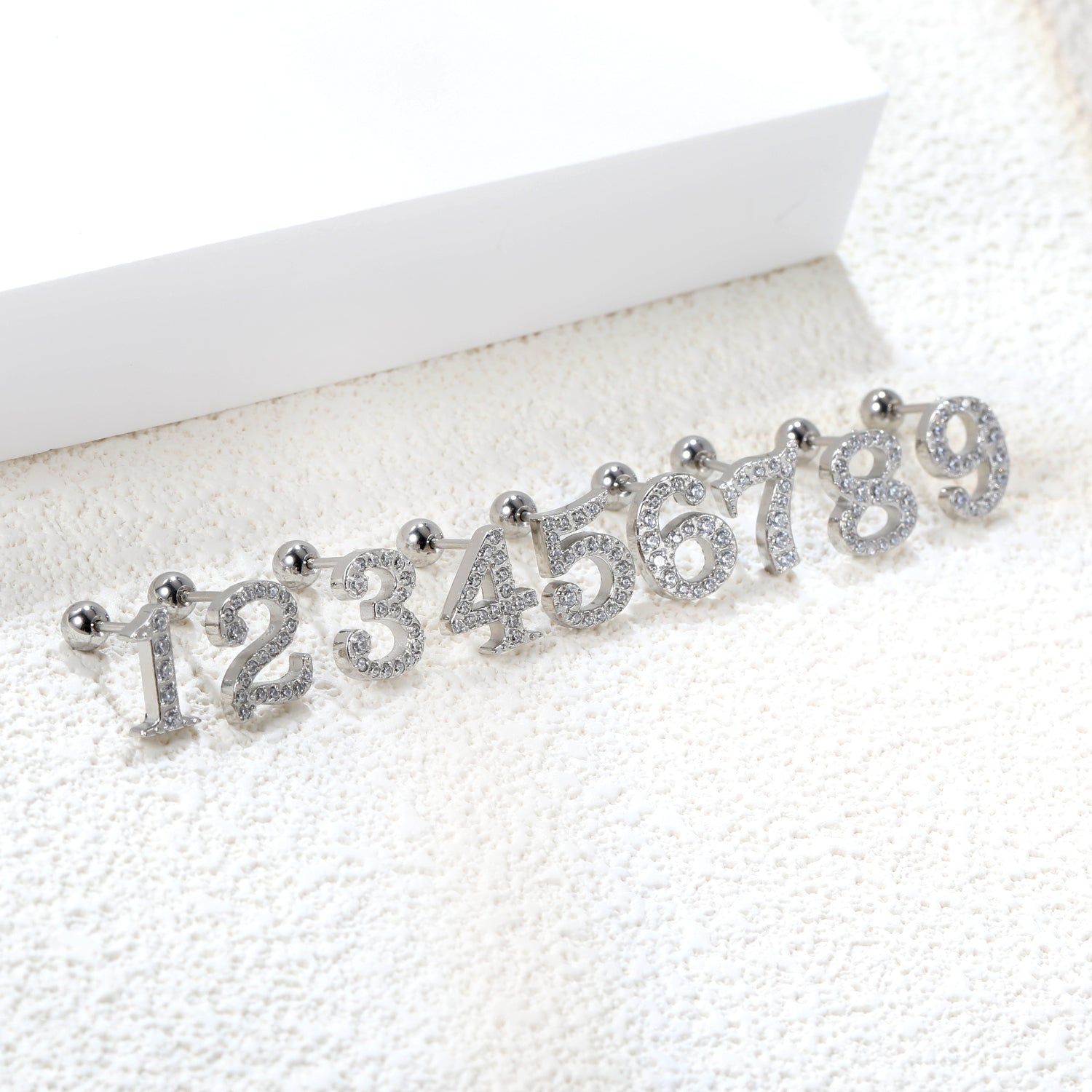 Steel ball screw-in numbers 1~9 with white diamond earrings 6*10mm asonjewelry