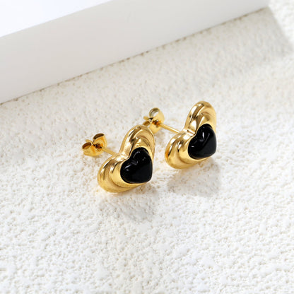 Black & Green Diamond Heart Earrings 15*11mm asonjewelry