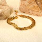 W8mm*Thick3mm Flat Snake Bracelet18+3cm+6mm Round Tail Plaque Steel/Gold