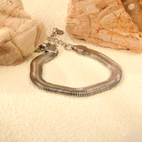 W8mm*Thick3mm Flat Snake Bracelet18+3cm+6mm Round Tail Plaque Steel/Gold