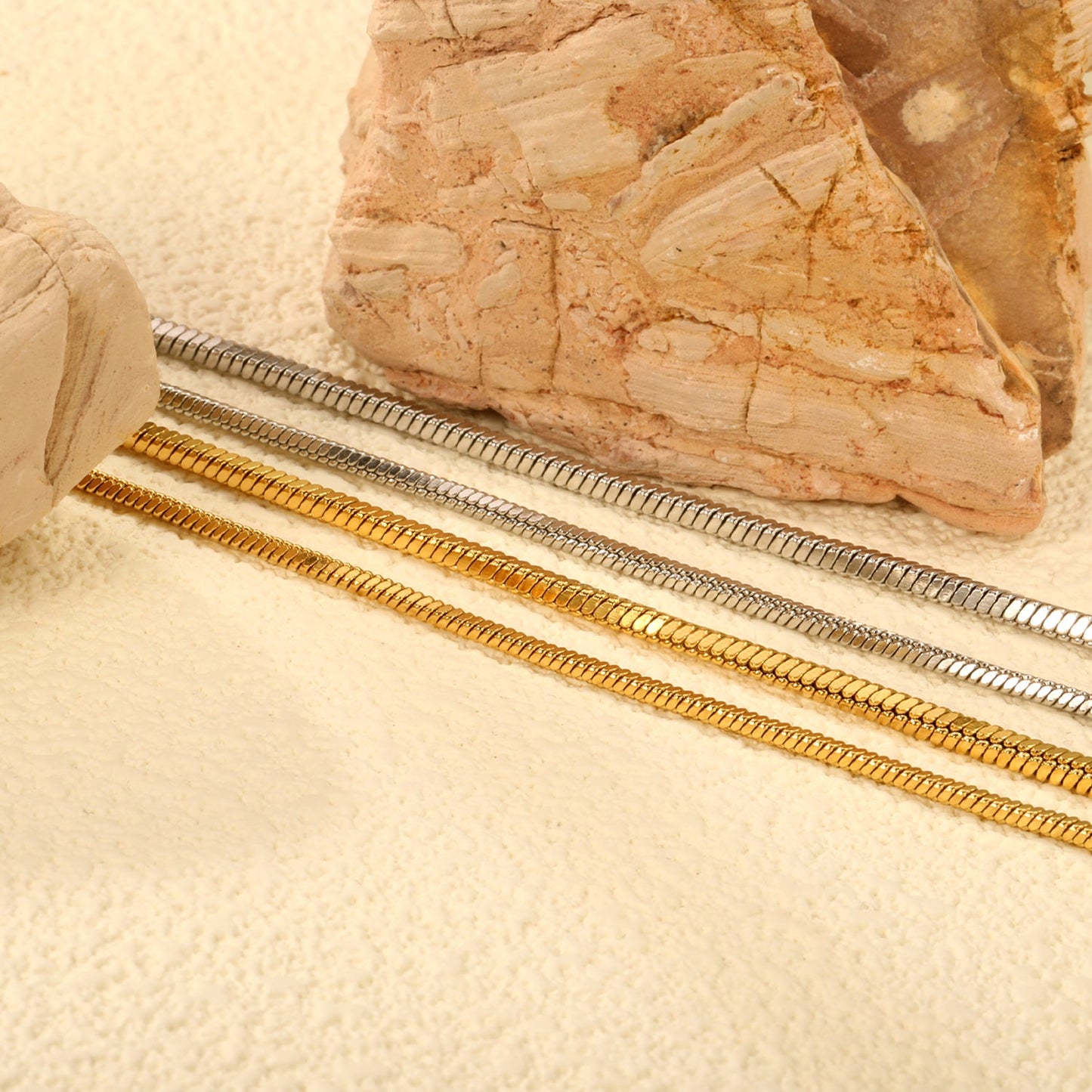 2.0mm/2.4mm Square Snake Bone Bracelet 18+3cm+6mm Round Tail Plaque Steel/Golden asonjewelry