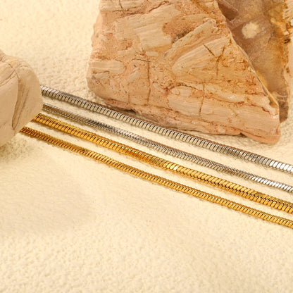 2.0mm/2.4mm Square Snake Bone Bracelet 18+3cm+6mm Round Tail Plaque Steel/Golden asonjewelry