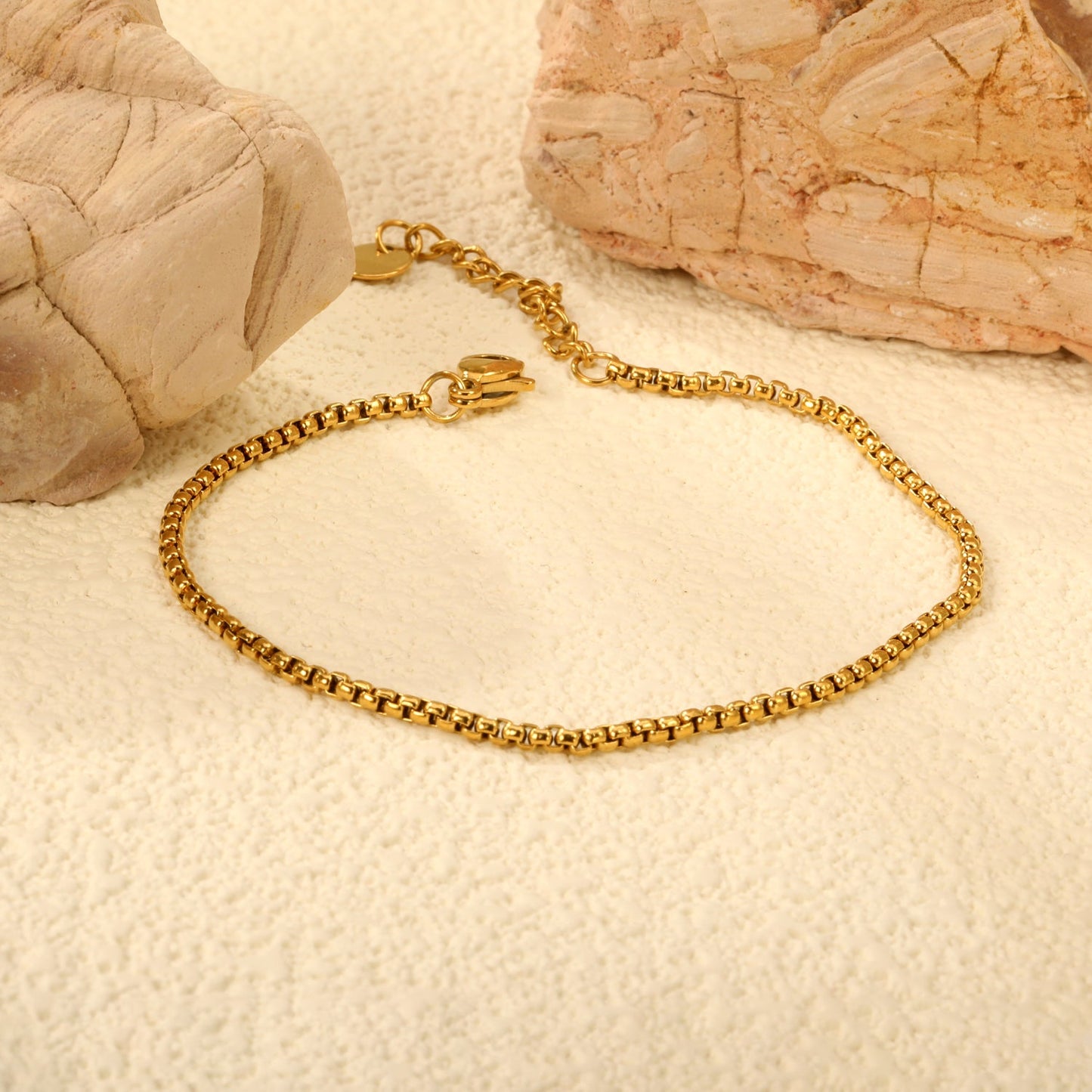 Wide 2mm/3mm Square Pearl Bracelet 18+3cm+6mm Round Tail Plaque Gold Color asonjewelry