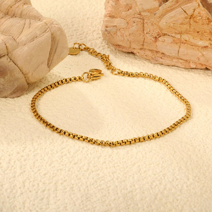 Wide 2mm/3mm Square Pearl Bracelet 18+3cm+6mm Round Tail Plaque Gold Color asonjewelry