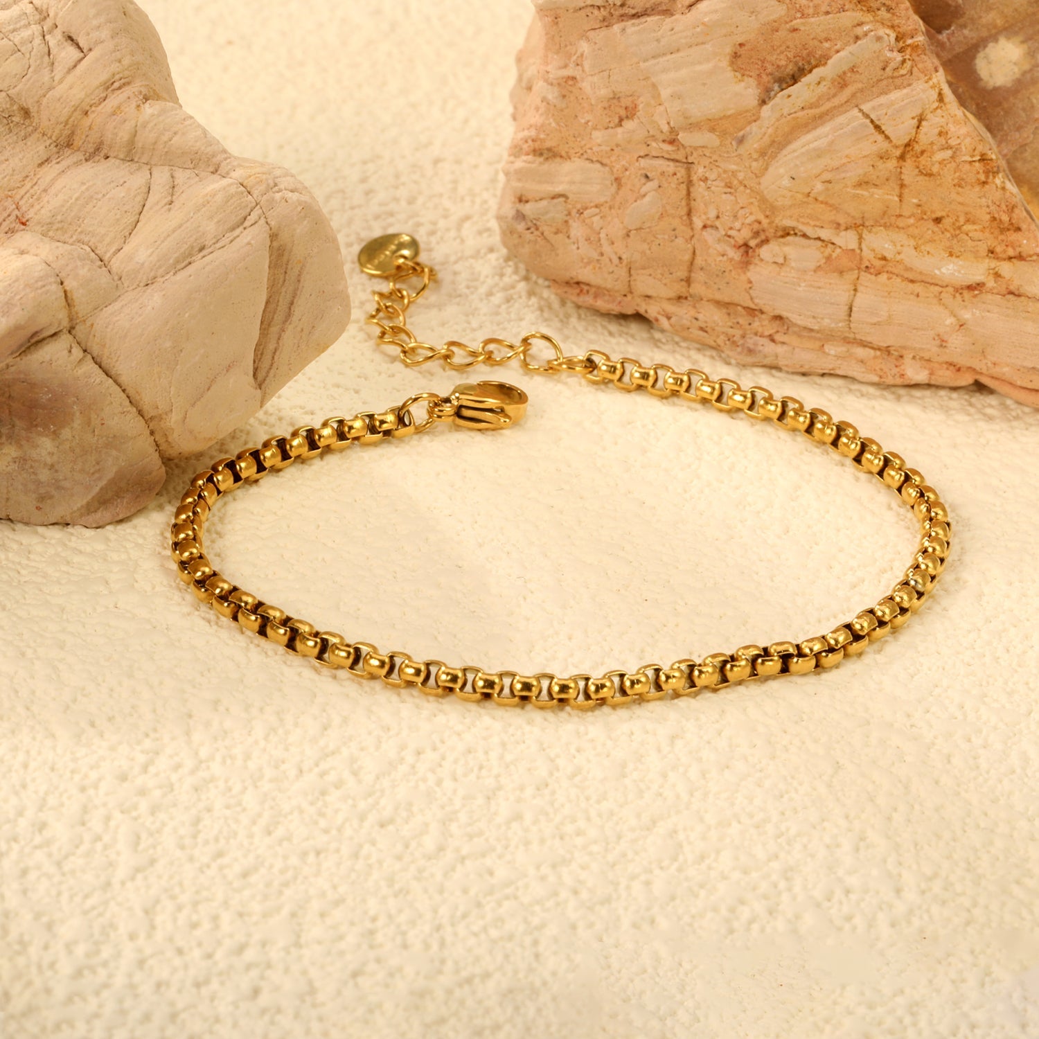 Wide 2mm/3mm Square Pearl Bracelet 18+3cm+6mm Round Tail Plaque Gold Color asonjewelry