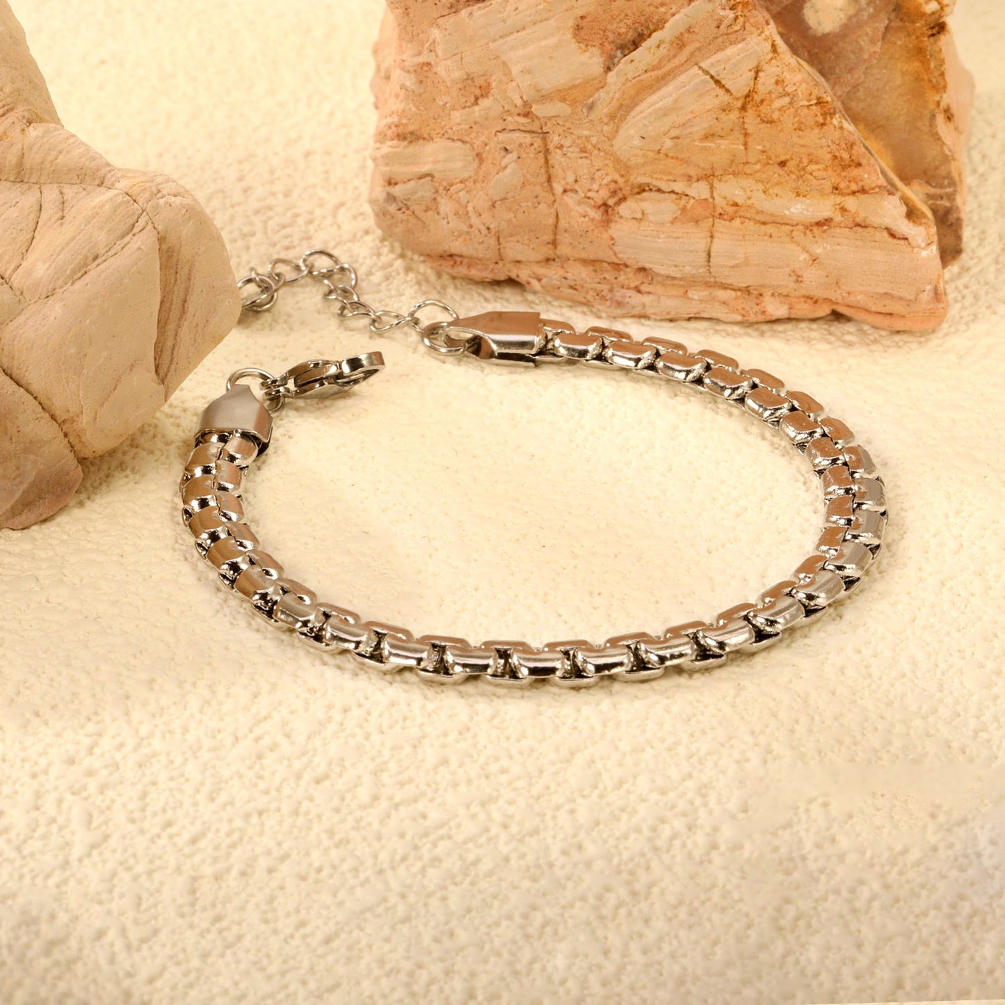 W 6mm*Thick 2.6mm Flattened Pearls Bracelet 18+3cm+6mm Round Tail Plate Steel / Gold asonjewelry