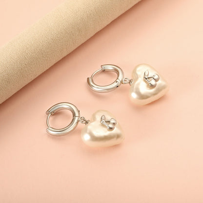 2024 New Year's Fashion Heart Shaped White Pearl + Cherry Stud Earrings asonjewelry