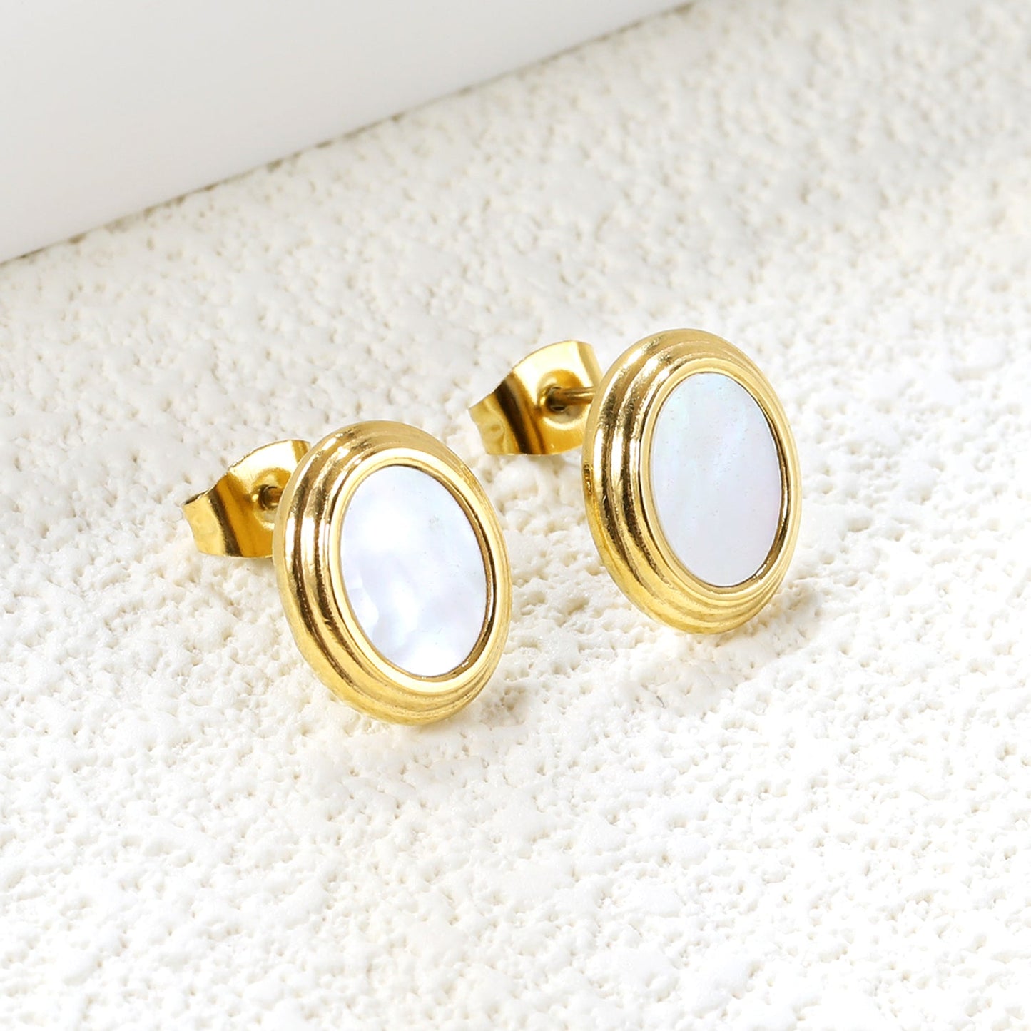 Step Lace Oval with White Shell Earrings 11*13mm asonjewelry