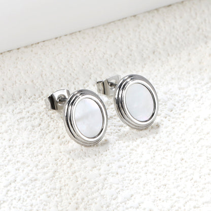 Step Lace Oval with White Shell Earrings 11*13mm asonjewelry