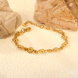 7.5mm Chain Bracelet 18+3cm+6mm Round Tail Plaque Gold Color