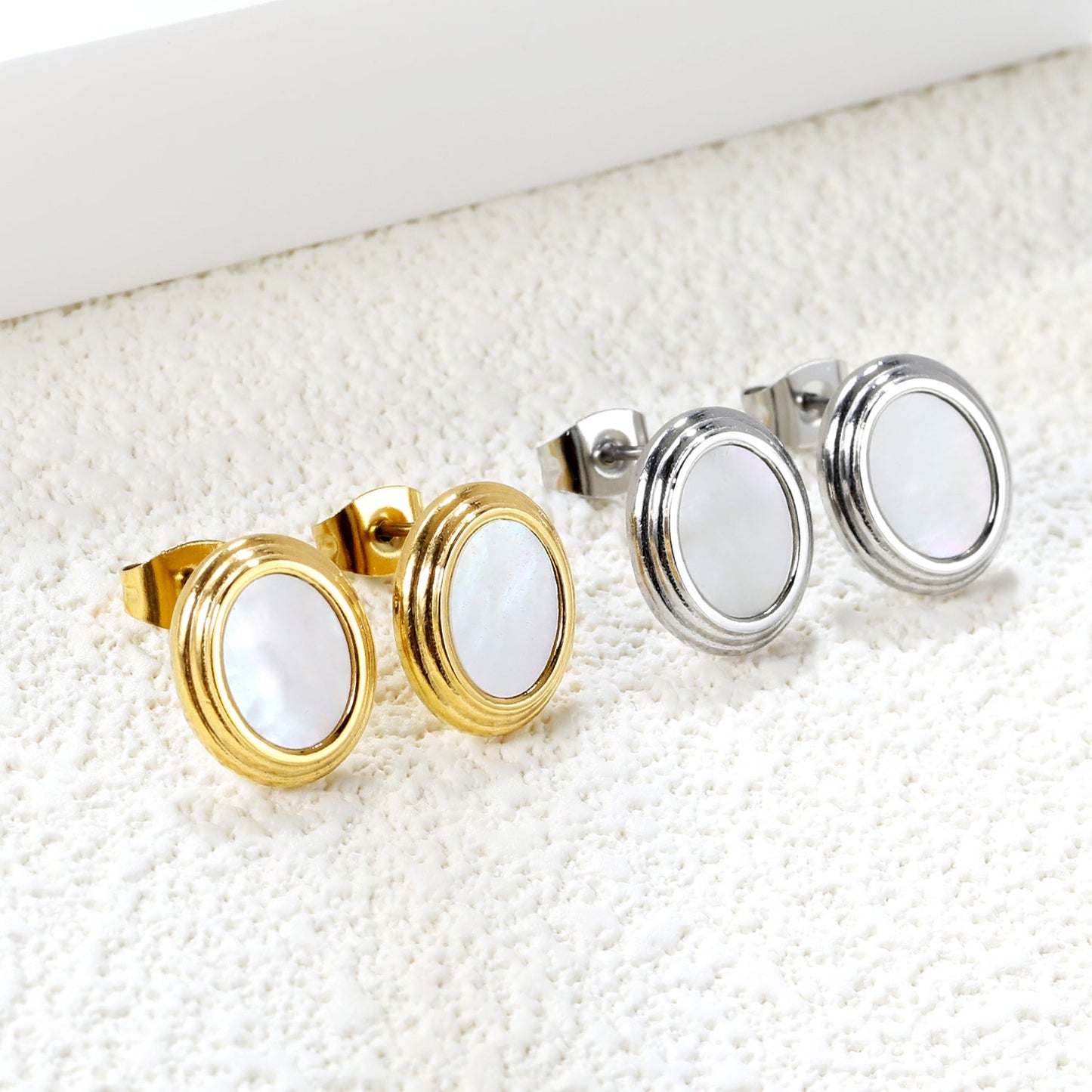 Step Lace Oval with White Shell Earrings 11*13mm asonjewelry