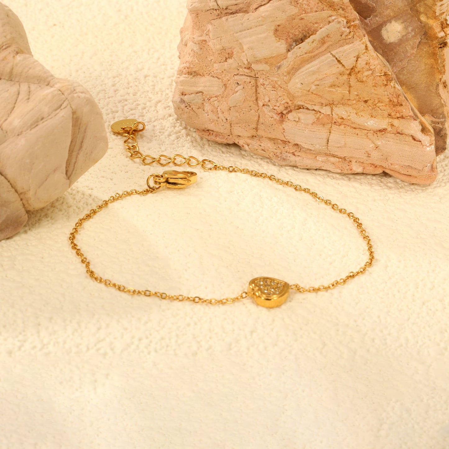 7.7*8mm Convex Heart CNC Zirconium 0.3 Cross Bracelet 18+3cm+6mm Round Tail Plaque Golden asonjewelry