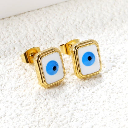 Rectangle with multi-color eyeballs multi-color bottom drop earrings 9*11mm asonjewelry