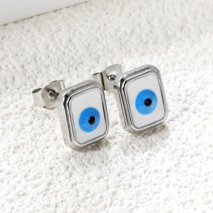 Rectangle with multi-color eyeballs multi-color bottom drop earrings 9*11mm asonjewelry