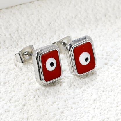 Rectangle with multi-color eyeballs multi-color bottom drop earrings 9*11mm asonjewelry