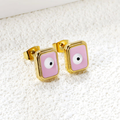 Rectangle with multi-color eyeballs multi-color bottom drop earrings 9*11mm asonjewelry