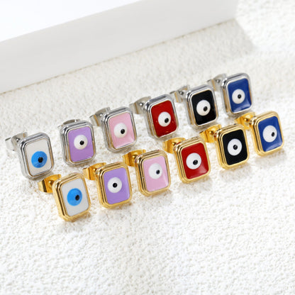 Rectangle with multi-color eyeballs multi-color bottom drop earrings 9*11mm asonjewelry