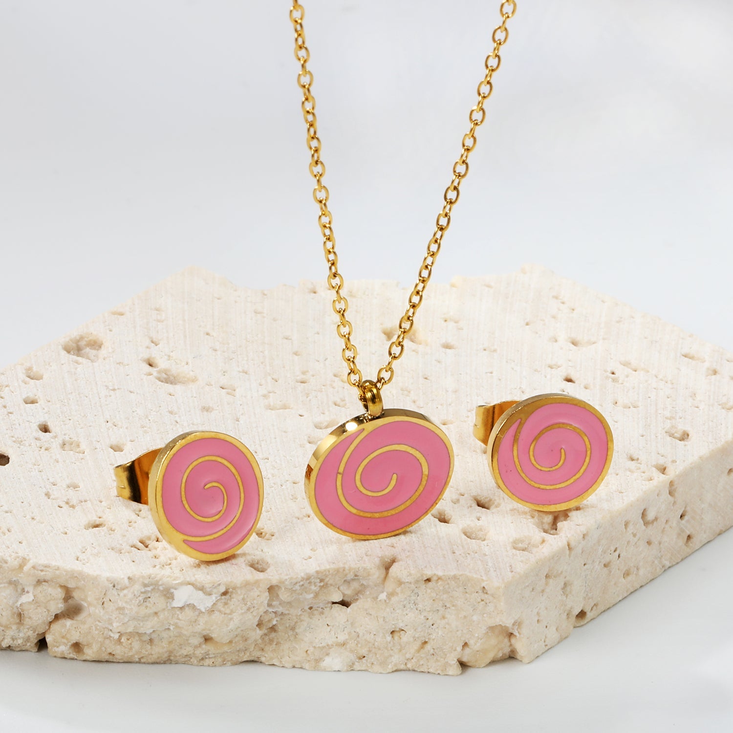 Bobbleboard Candy with Powder Drip Oil Set 0.3 Cross 40+5cm+6mm Round Plaque Earrings: 10.3*9.5mm Pendant: 12.3*11.5mm Steel Color/Golden Color asonjewelry