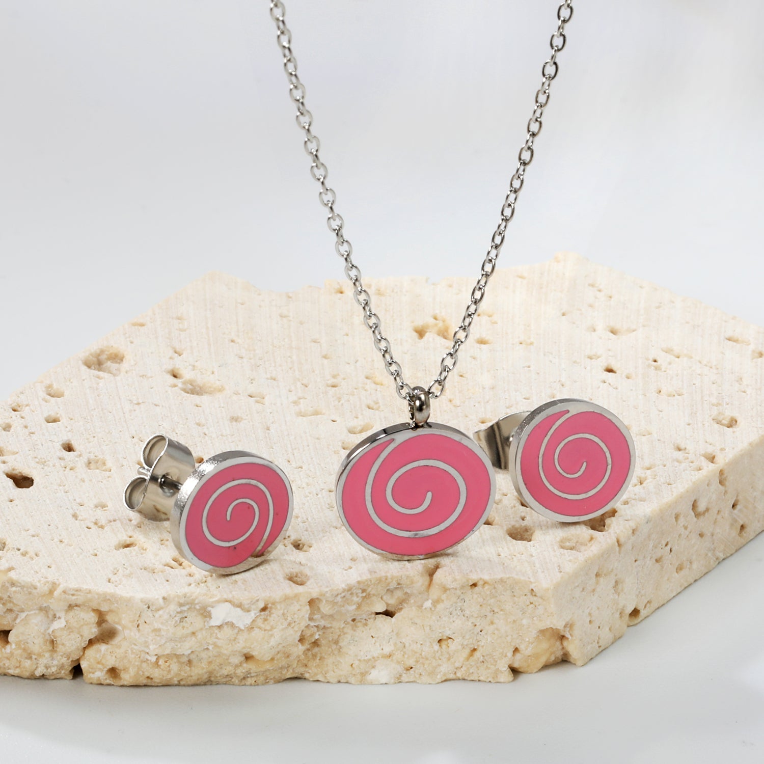 Bobbleboard Candy with Powder Drip Oil Set 0.3 Cross 40+5cm+6mm Round Plaque Earrings: 10.3*9.5mm Pendant: 12.3*11.5mm Steel Color/Golden Color asonjewelry