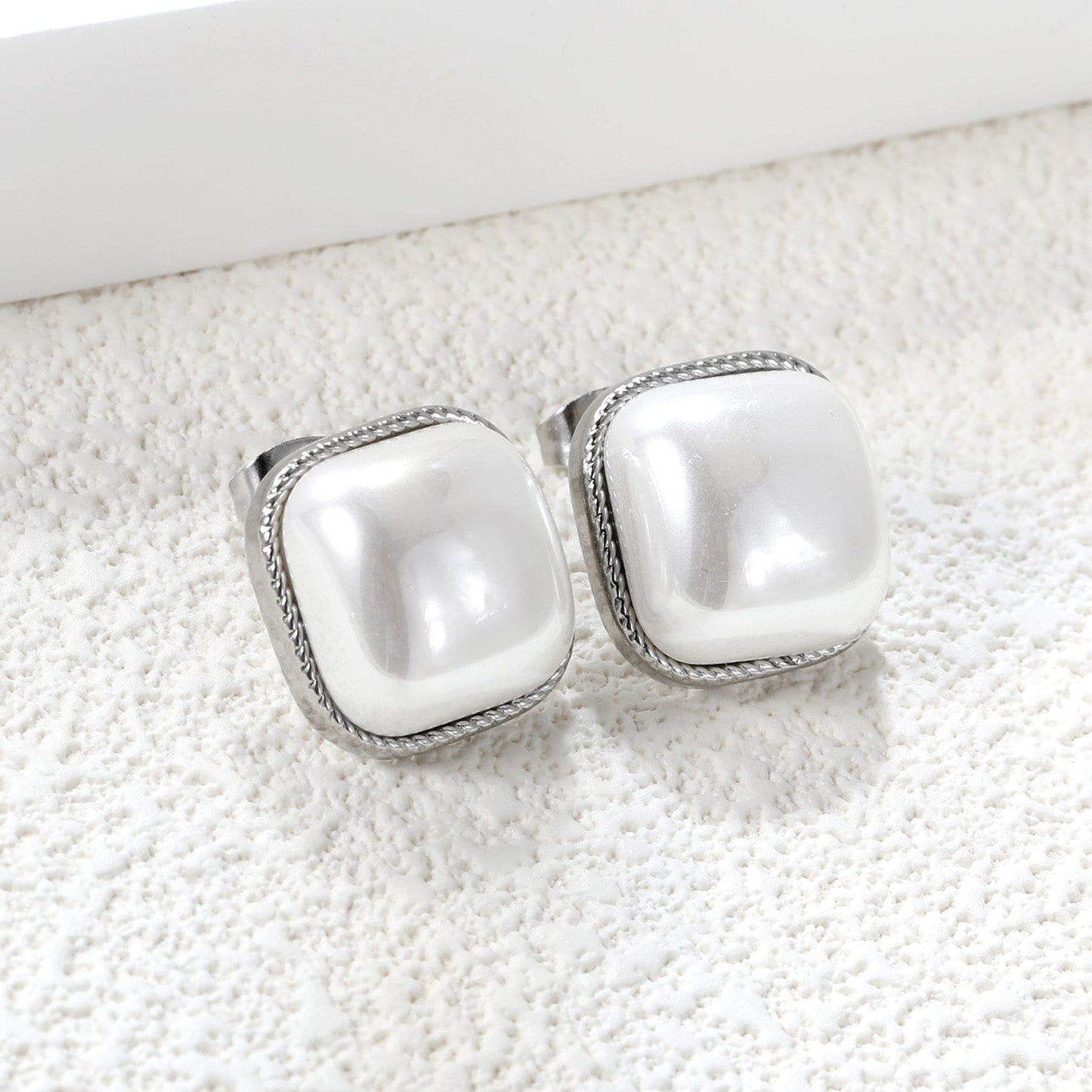 Lace Square with White Pearl Earrings 16.4*16.4mm asonjewelry