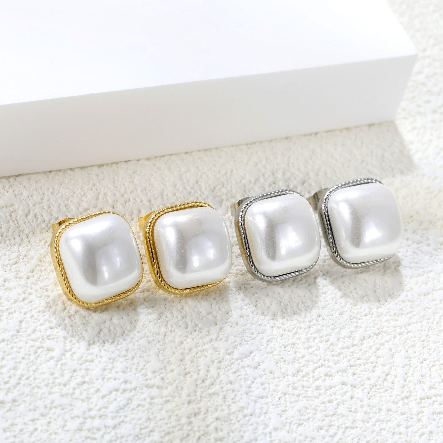 Lace Square with White Pearl Earrings 16.4*16.4mm asonjewelry