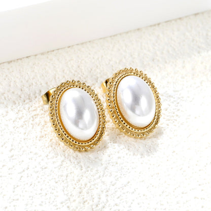 Lace Oval with White Pearl Earrings 15.2*19.2mm asonjewelry