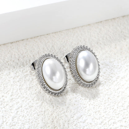 Lace Oval with White Pearl Earrings 15.2*19.2mm asonjewelry