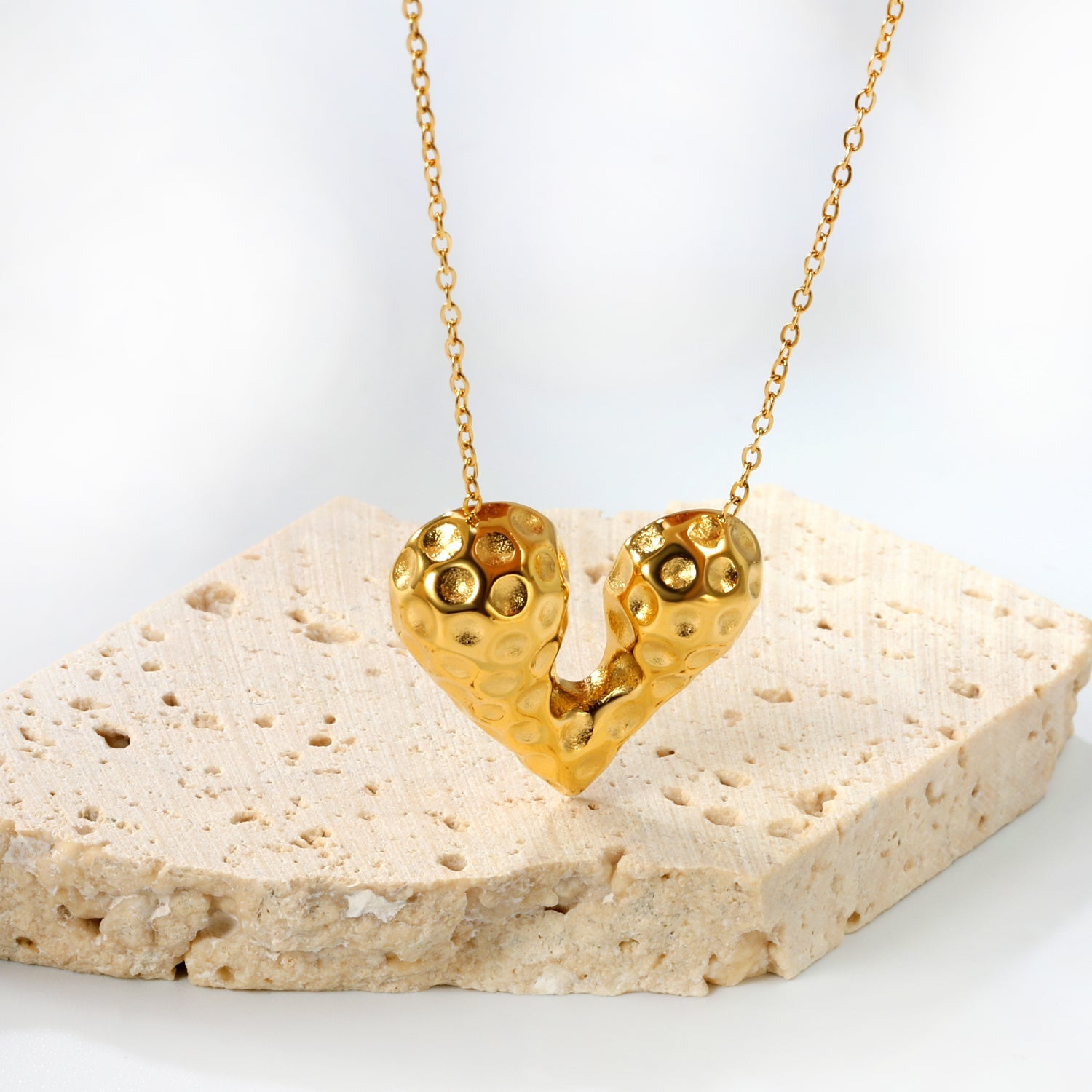 24*21mm Heart with Pitted Face Pendant Necklace 0.3 Cross Chain 40+5cm+6mm Round End Plate Steel Color/Golden Color asonjewelry