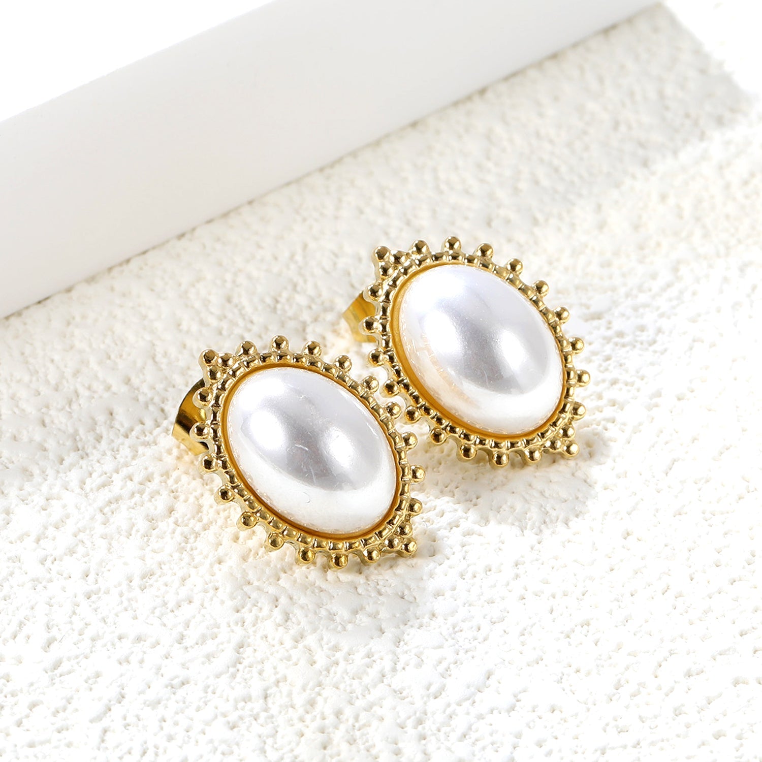 Loose Bead Edge Oval with White Pearl Earrings 14.8*21mm asonjewelry