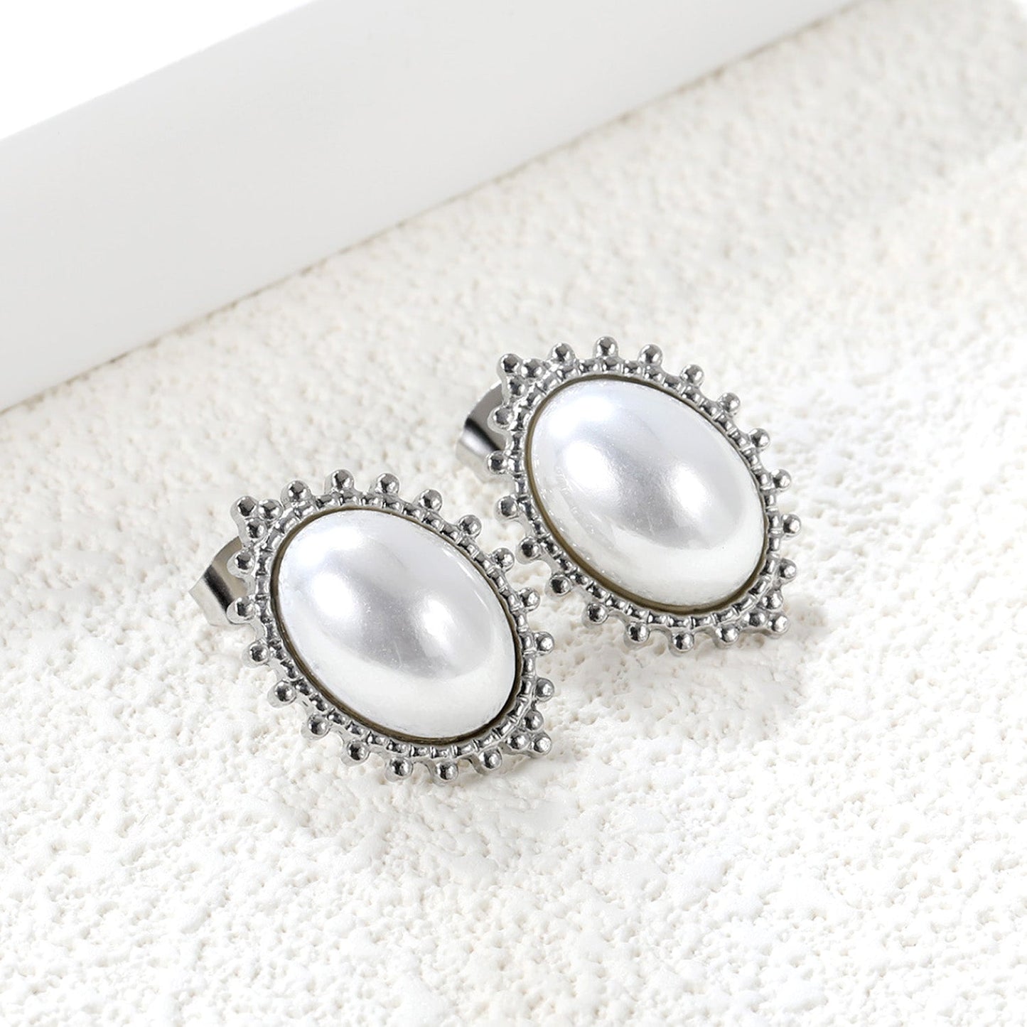 Loose Bead Edge Oval with White Pearl Earrings 14.8*21mm asonjewelry