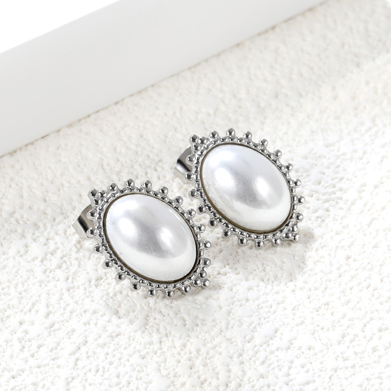 Loose Bead Edge Oval with White Pearl Earrings 14.8*21mm asonjewelry