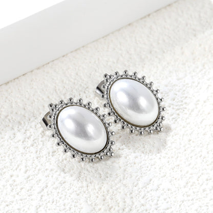 Loose Bead Edge Oval with White Pearl Earrings 14.8*21mm asonjewelry