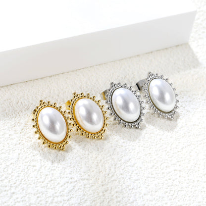 Loose Bead Edge Oval with White Pearl Earrings 14.8*21mm asonjewelry