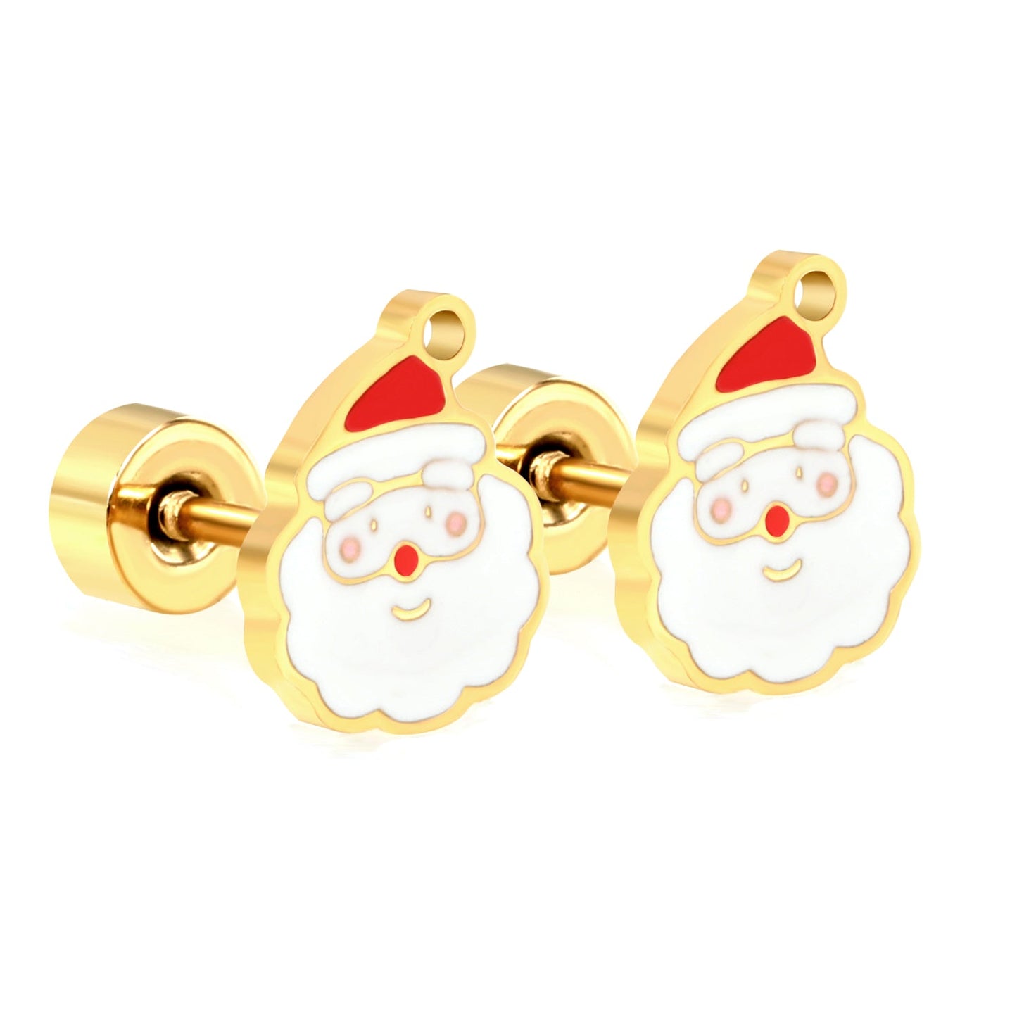 Children's Christmas Santa Claus twist plug earrings gold color asonjewelry