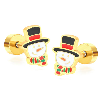 Children's Christmas cartoon snowman drop earrings gold color asonjewelry
