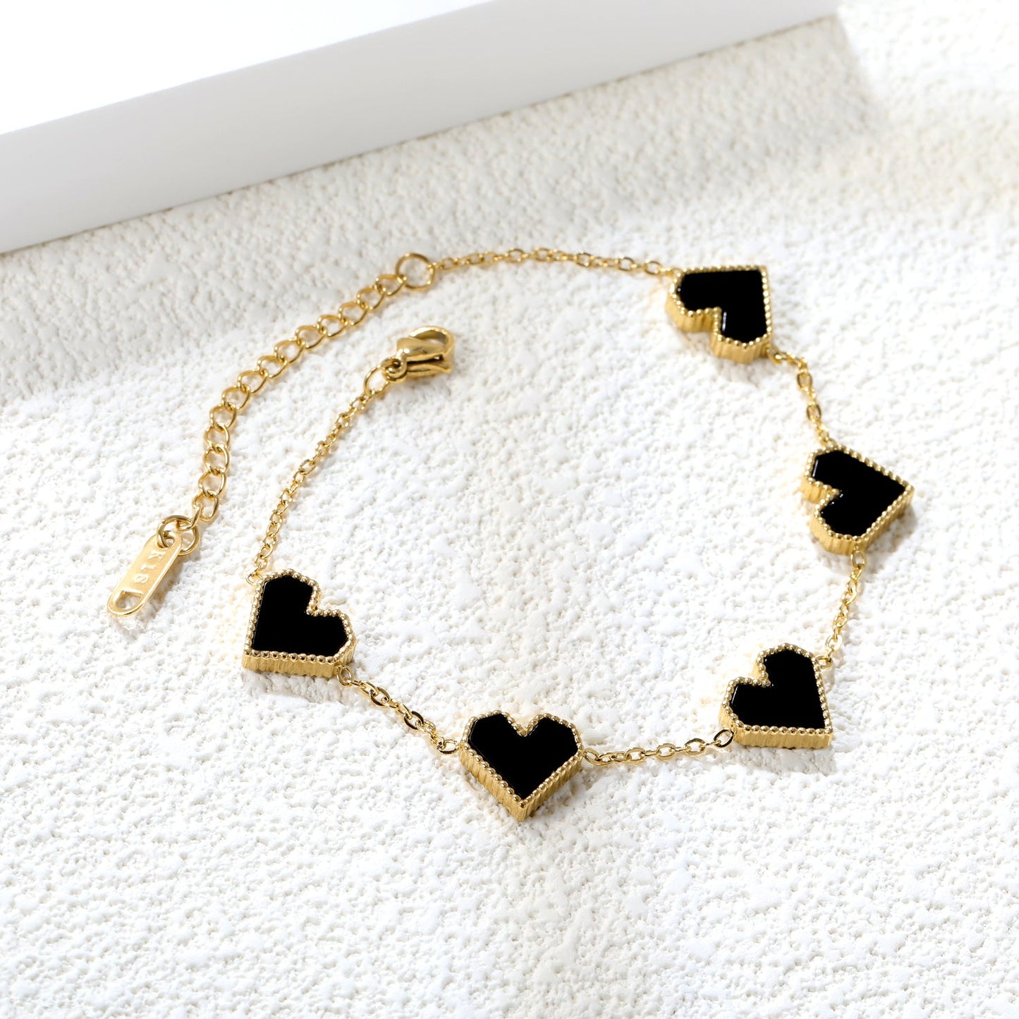 11.3*10.5mm heart shape sticky double-sided white shell/black/red/pink/green horizontal acrylic accessories 18+5cm+6mm round plaque Bracelet gold color asonjewelry