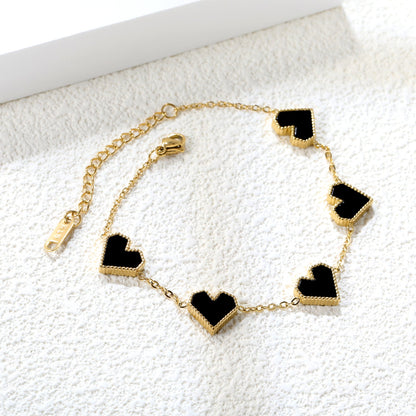 11.3*10.5mm heart shape sticky double-sided white shell/black/red/pink/green horizontal acrylic accessories 18+5cm+6mm round plaque Bracelet gold color asonjewelry