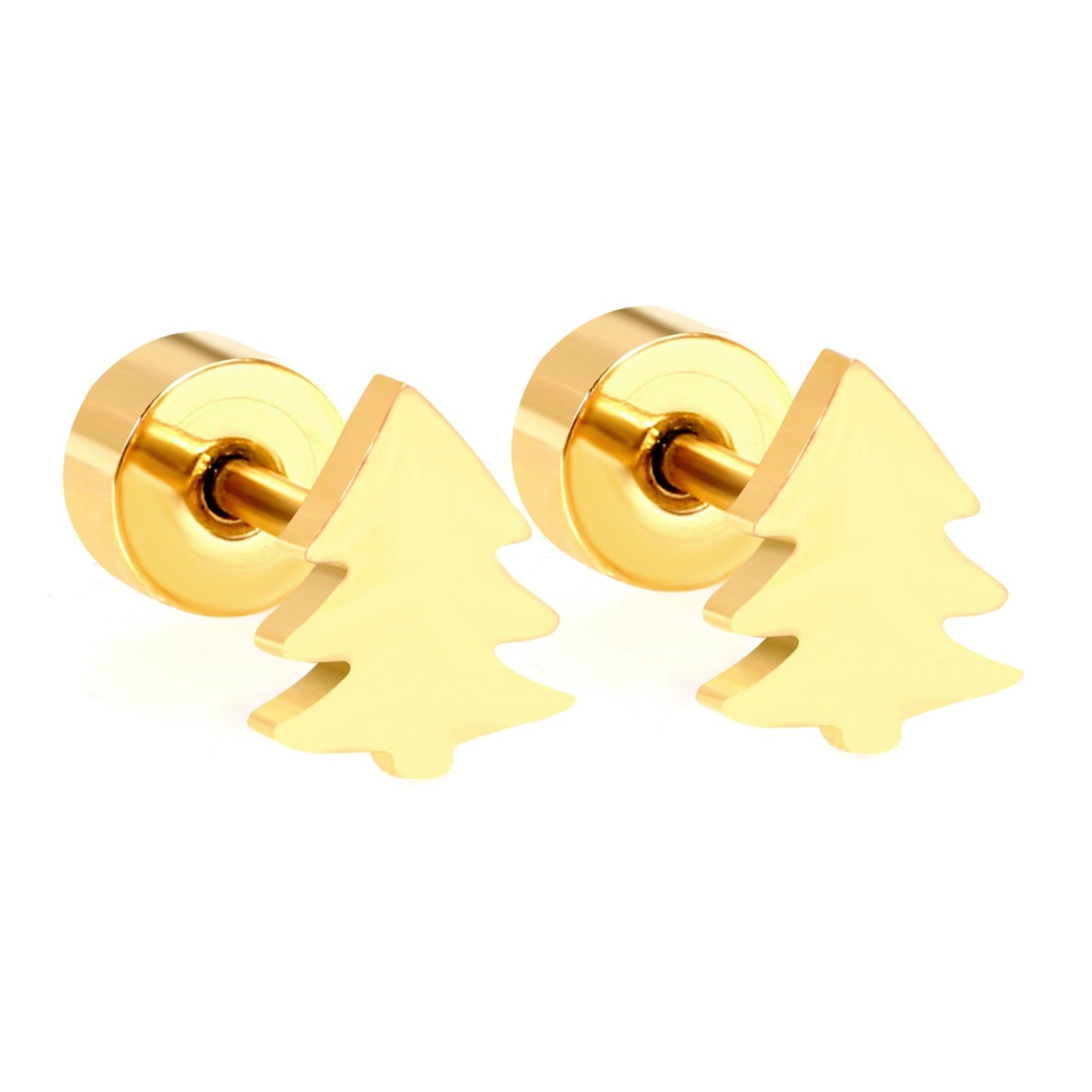 Children's Christmas Glossy Tree Shape Twist Earrings gold color asonjewelry