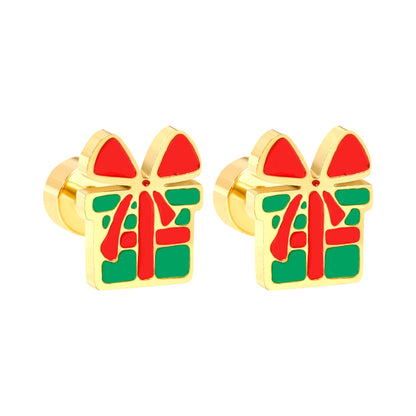Children's Christmas Gift Twisted Plug Earrings Gold asonjewelry