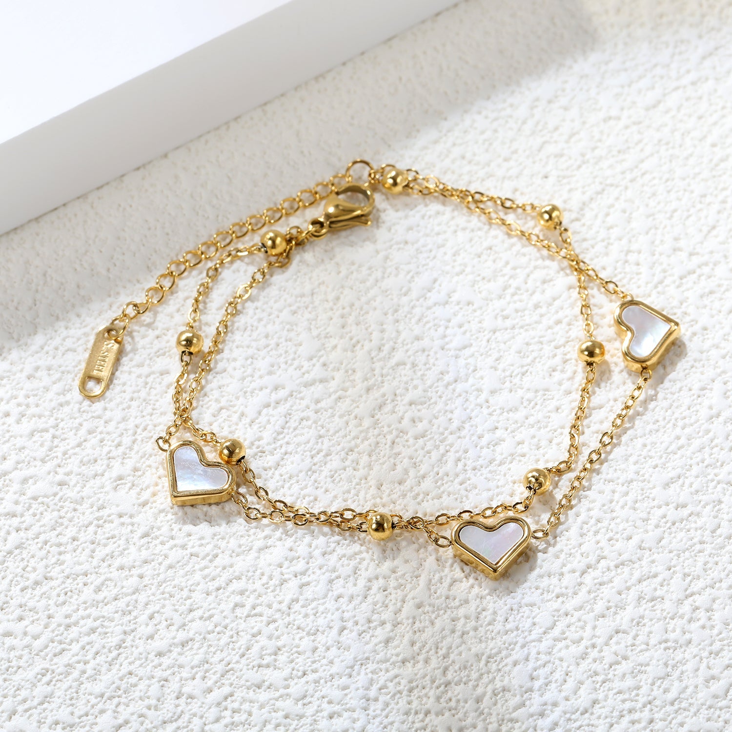 3 Heart Shaped White Shells Accessories + Beaded Chain Matching Chain Double Hand Chain 0+0cm asonjewelry