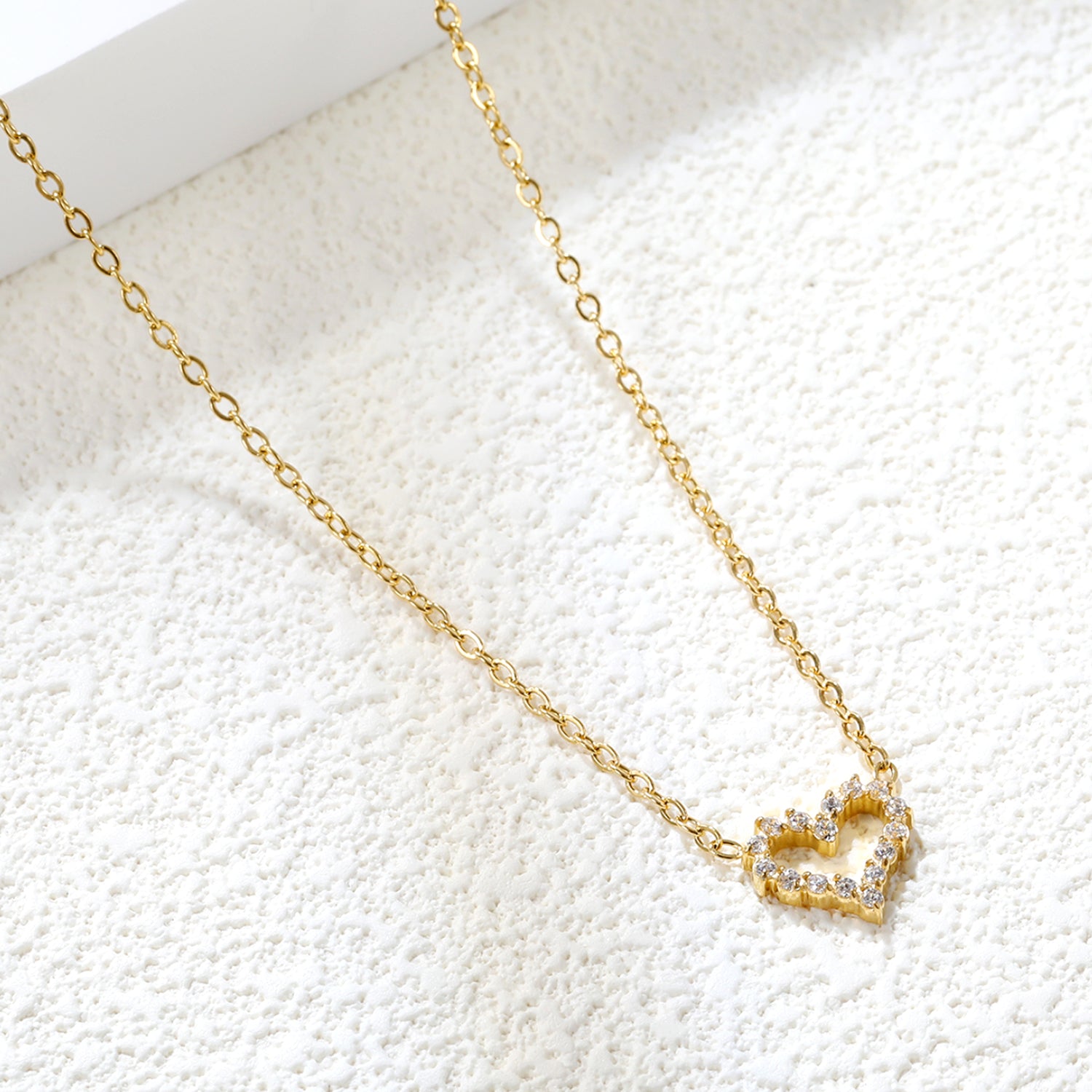 11*10mm heart circle with white diamond edge pendant necklace 42+5cm asonjewelry