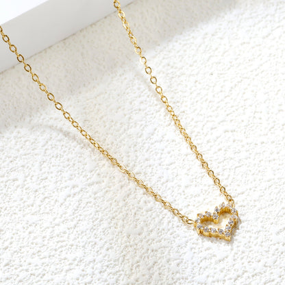 11*10mm heart circle with white diamond edge pendant necklace 42+5cm asonjewelry