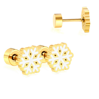 Children's Christmas winter snowflake twist plug earrings gold color asonjewelry