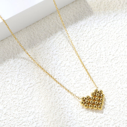 17*14.4mm heart shaped steel bead pendant necklace 45+5cm asonjewelry