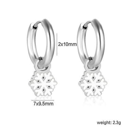 2*10mm circle + 7*9.5mm snowflake earrings with white oil drops steel color/golden color asonjewelry