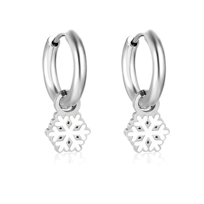 2*10mm circle + 7*9.5mm snowflake earrings with white oil drops steel color/golden color asonjewelry