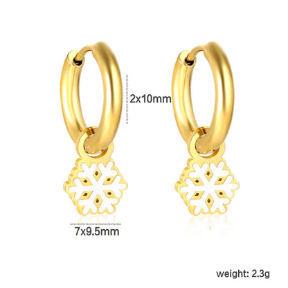 2*10mm circle + 7*9.5mm snowflake earrings with white oil drops steel color/golden color asonjewelry