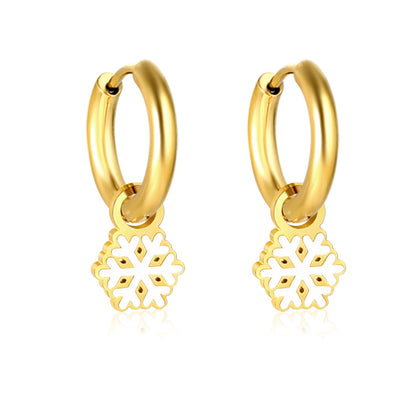 Children's Christmas winter snowflake drop earrings gold color asonjewelry